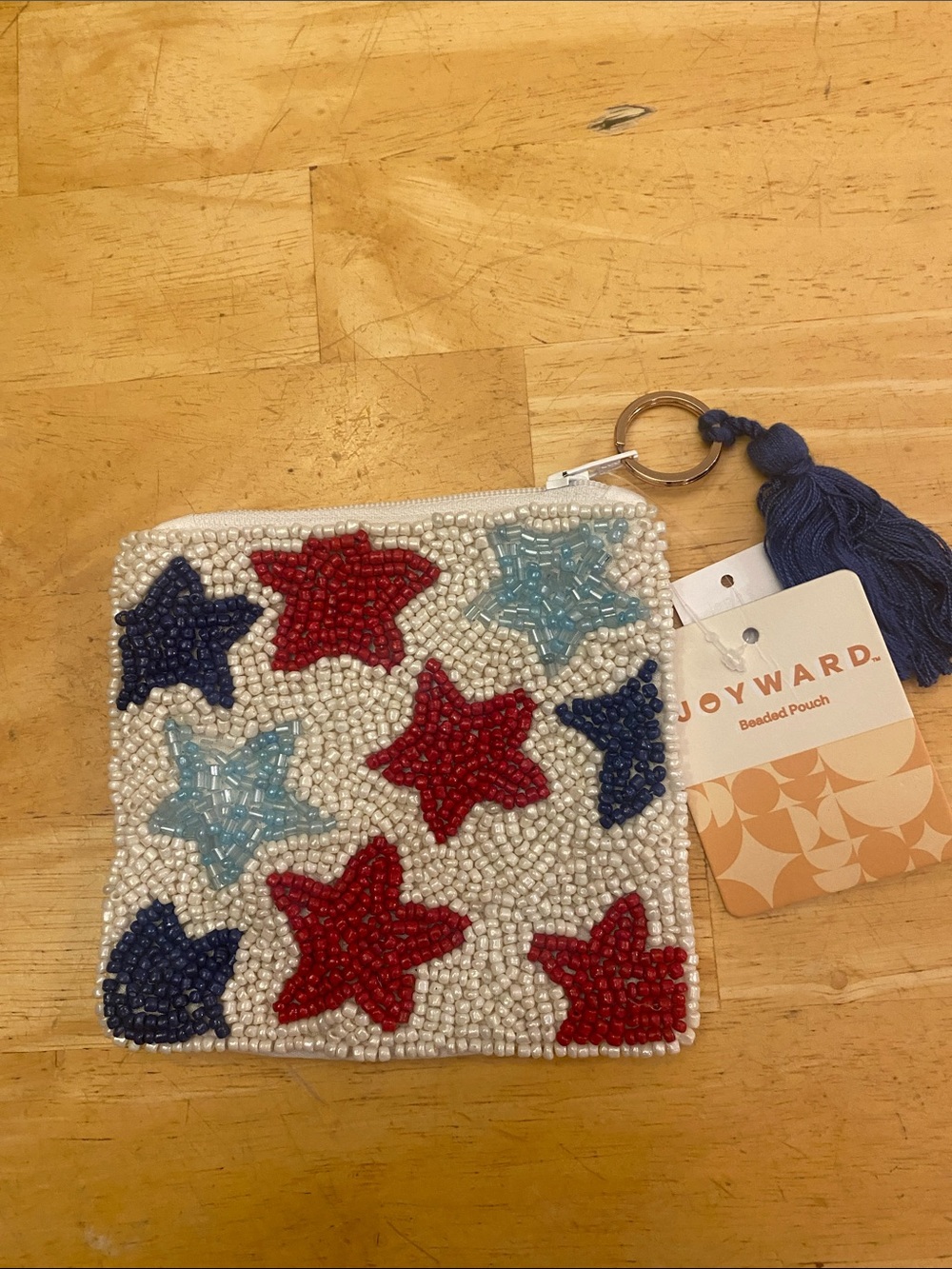 Joyward Beaded patriotic Star Coin Pouch w tassel & key ring NWT - Picture 2 of 4